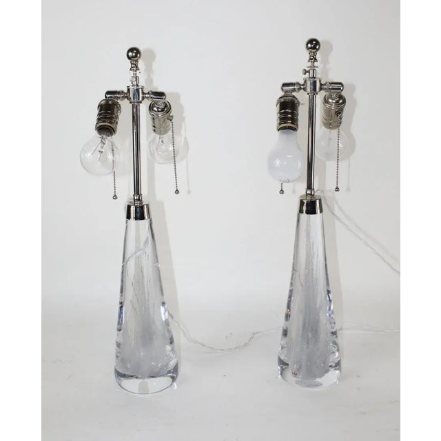 Mid-Century Modern Pair Vicke Lindstrand for Kosta Solid Crystal Table Lamps Ca.1970 For Sale - Image 3 of 12