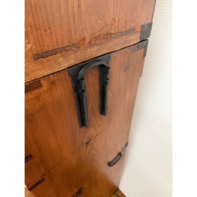 Wood Japanese Tansu Chest of Drawers, Two Piece For Sale - Image 7 of 12