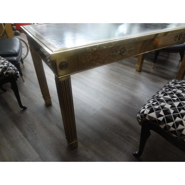 1970s Iconic Mastercraft Brass Desk With Black Leather Top For Sale - Image 5 of 12