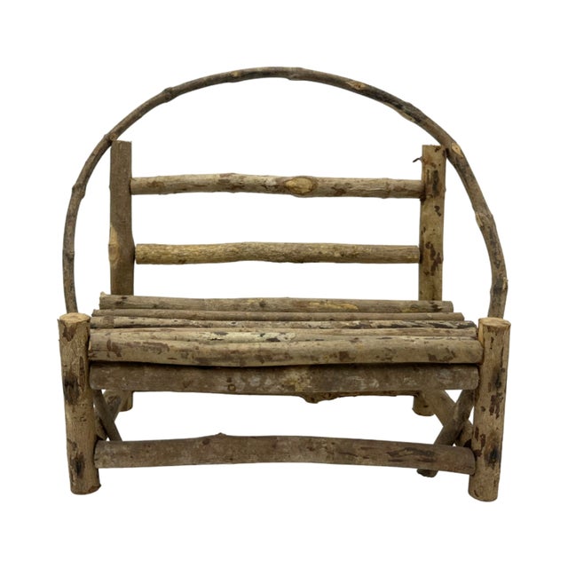 Vintage Miniature Rustic Twig Wood Bench Chair Adirondack Log Cabin Folk 10.5"h For Sale - Image 13 of 13