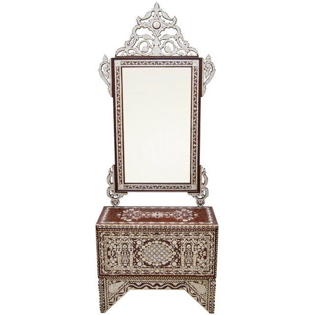 Vintage Arabesque-Patterned Mother-Of-Pearl Console Table & Mirror Set For Sale - Image 13 of 13