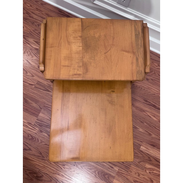 Vintage Early American Two Tiered Solid Wood Maple Side Table. For Sale - Image 11 of 12