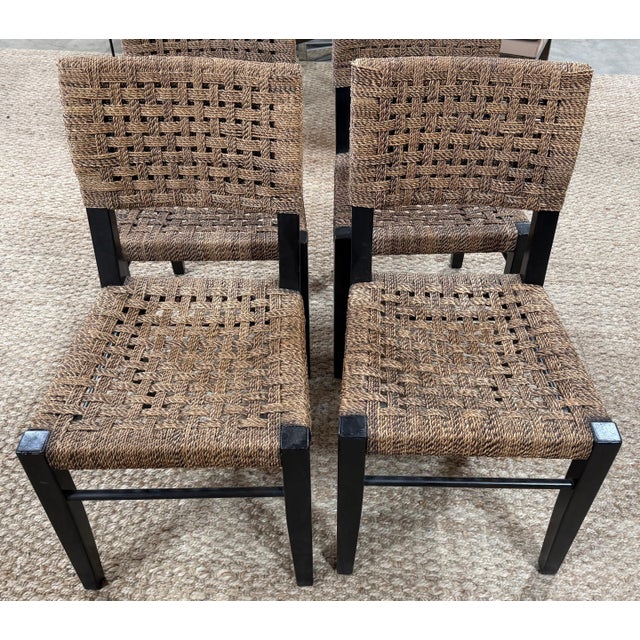 4 Palecek Blackened Pananawood & Woven Seagrass Dining Chairs, Late 20th Century For Sale - Image 4 of 17