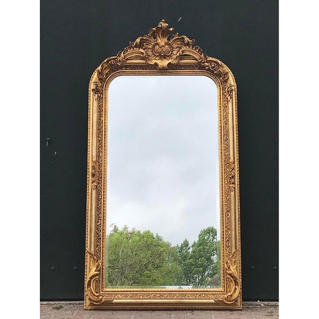 Gold Late 20th French Louis XVI Gold Wood Floor Mirror For Sale - Image 8 of 16