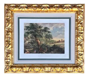 Léonor Simon Desaulx, Country Landscape with Tree and Village, 1810, Glass & Wood & Paper, Framed
