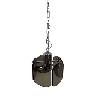 Vintage Italian Pendant Light in Steel and Smoked Glass, 1960s For Sale