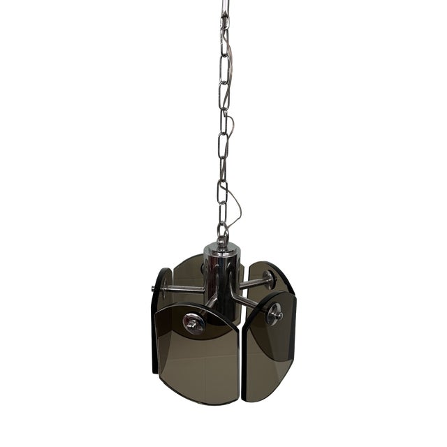 Vintage Italian Pendant Light in Steel and Smoked Glass, 1960s For Sale