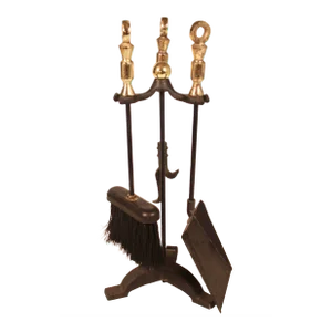 Mid Century Modern Black and Gold Iron and Brass Fireplace Tool Set