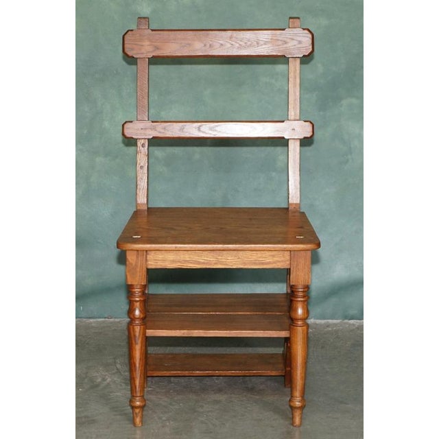 Antique English Arts & Crafts Metamorphic Library Steps in Tiger Oak, 1880 For Sale - Image 3 of 18