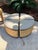 Round Woven Wicker Coffee/Game Table Set With Matching Nesting Stools Ottomans and Glass Top For Sale - Image 9 of 12