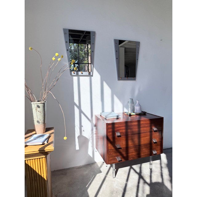 Vintage Mirrors in Chrome and Wood, 1980s, Set of 2 For Sale - Image 9 of 18