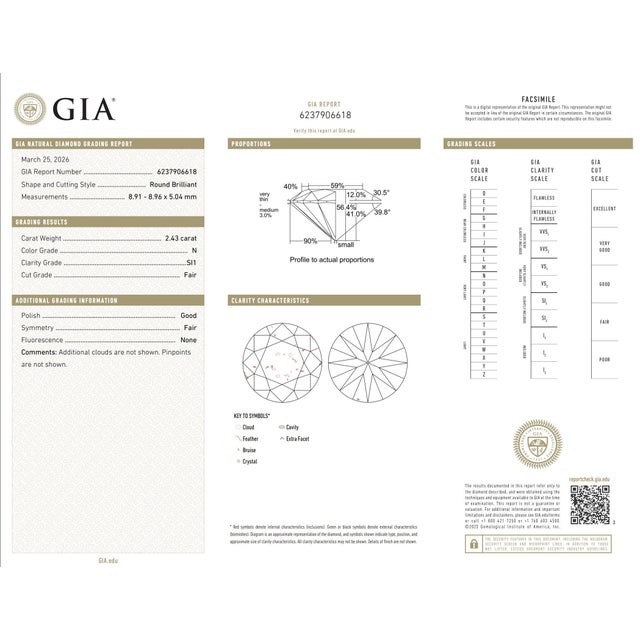 Metal Vintage Gia 2.43 Round Brilliant Cut Diamond 18k Yellow Gold Engagement Ring, Size 7.75 For Sale - Image 7 of 8