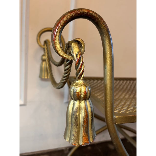 Gold Mid 20th Century Italian Gilt Metal Rope & Tassel Bench For Sale - Image 8 of 11
