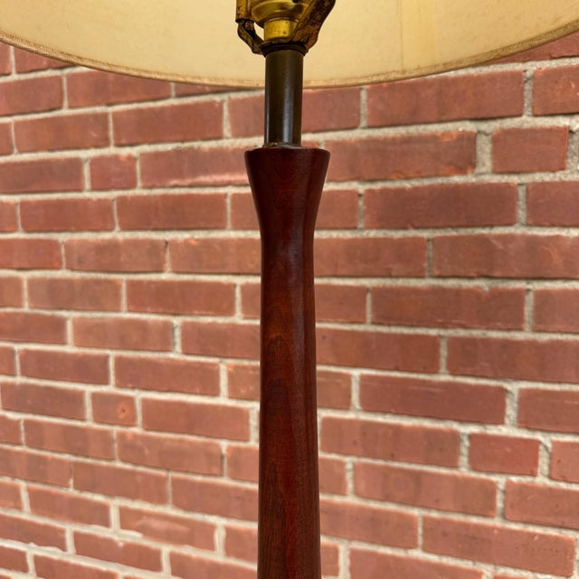 Mid-Century Modern Vintage Mid-Century Modern Walnut Laurel-Style Floor Lamp Table With Ceramic Ashtray & Coasters For Sale - Image 3 of 12