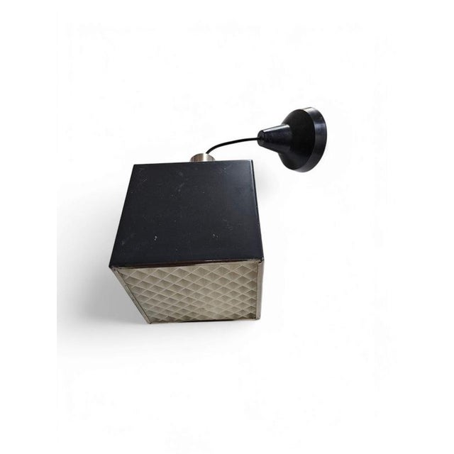 Vintage rectangular small Philips black metal hanging lamp / Dutch design cube / rare model mid-century modern 1970s with...