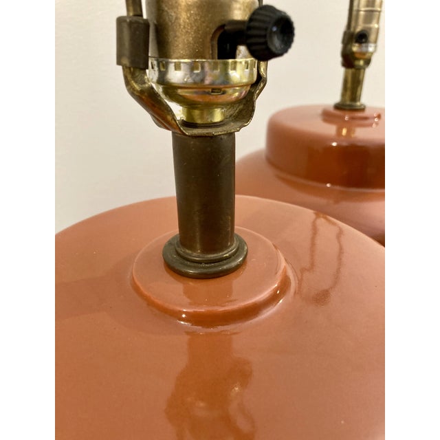 Haeger Large Vintage Pumpkin Orange Haeger Ginger Jar Lamps - A Pair For Sale - Image 4 of 5