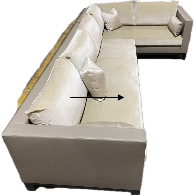 Custom Holly Hunt Valerie Sectional Sofa upholstered in Donghia "Crazy In Love" Pearl fabric with Edelman leather accent...