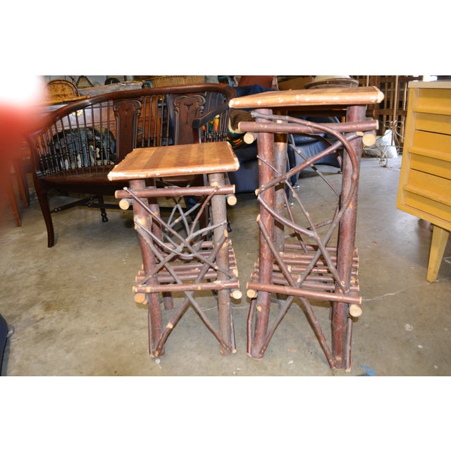 1980s Pair Adirondack Style Hand Crafted Twig Log Wood Plant Stands or End Tables For Sale - Image 10 of 17