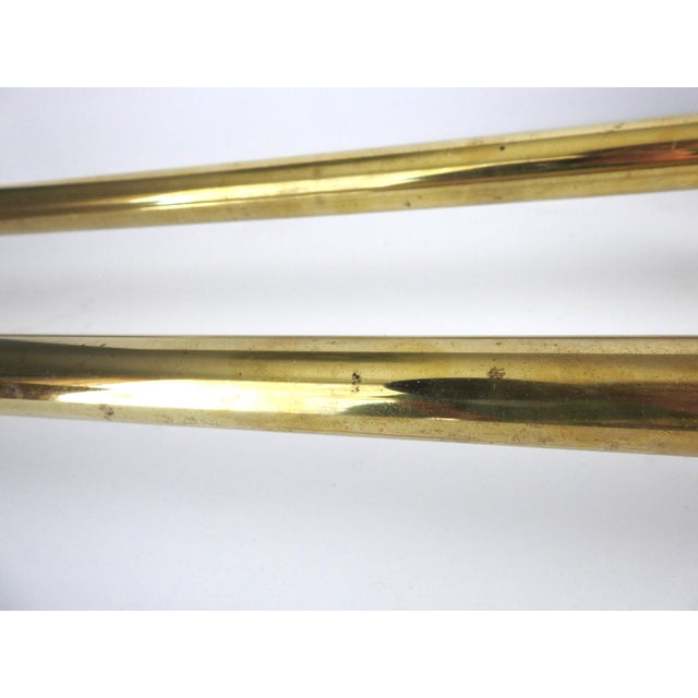 Pair of Vintage Solid Unlacquered Brass Towel Bars With Heavy Ball Finials (25") For Sale - Image 10 of 11