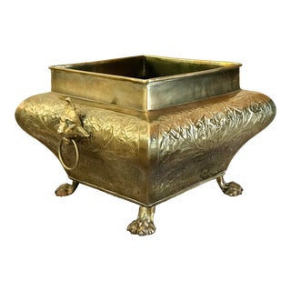 1960s Mid Century Brass Planter With Lion’s Heads For Sale