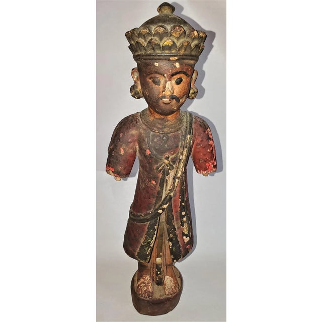 Early 20c Cambodian Polychrome Male Figurine For Sale In Dallas - Image 6 of 12