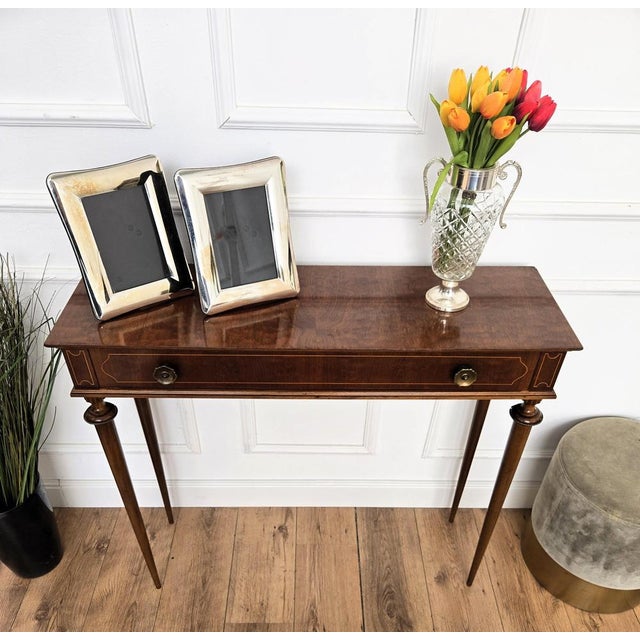 1960s Mid-Century Modern Italian Wood Inlay Console Table, 1960s For Sale - Image 5 of 10