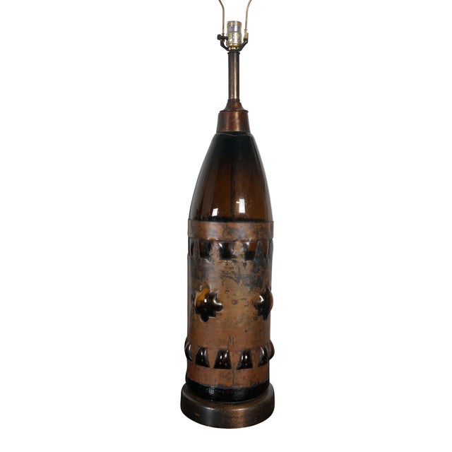 Mid-Century Modern Late 20th Century 2 Rare Frederick Cooper Hand Blown Brutalist Glass Wine Bottle Lamps 42" For Sale - Image 3 of 18