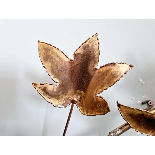 Metal Large Brass Brutalist Wall Light with Branches and Maple Leaves, 1970 For Sale - Image 7 of 12