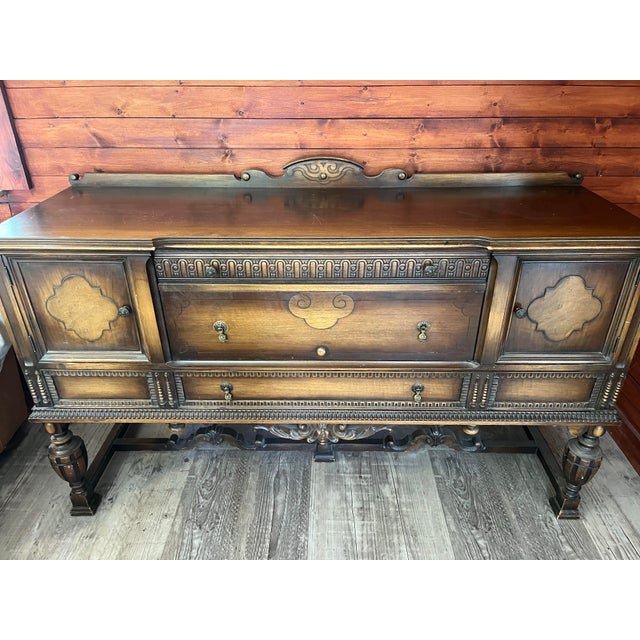 Wood Antique Carved Walnut Buffet Credenza For Sale - Image 7 of 8