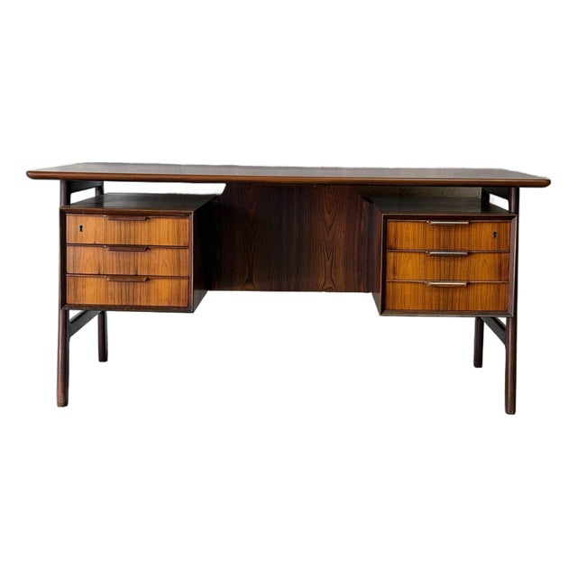 In Style of Gunni Omann for Omann Jun Model 75 Rosewood Executive Desk Danish Mid-Century Modern 1960s For Sale