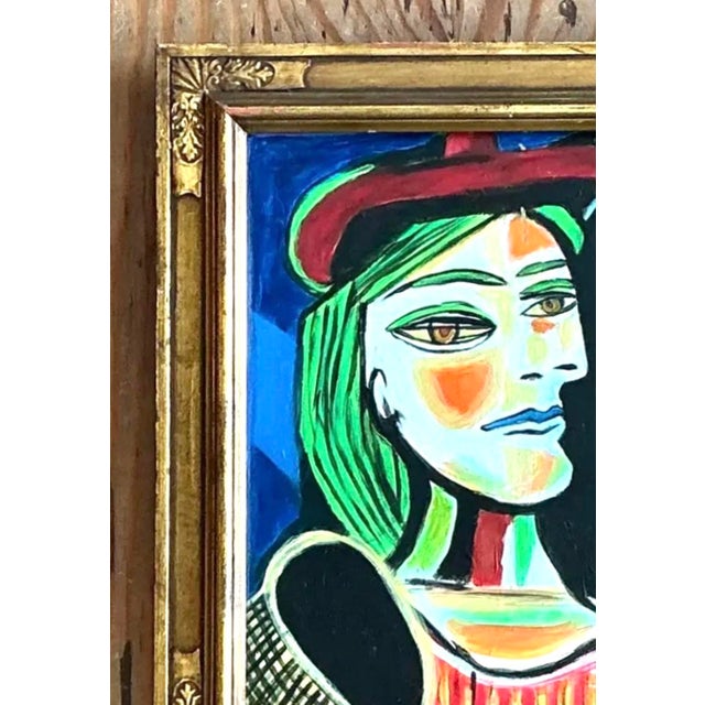 Vintage Cubist Figurative Oil on Board After Picasso For Sale - Image 10 of 12