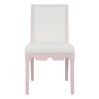 Matthew Izzo Home Lanister Pink Matte Lacquer Dining Chair With Performance Linen Upholstery For Sale