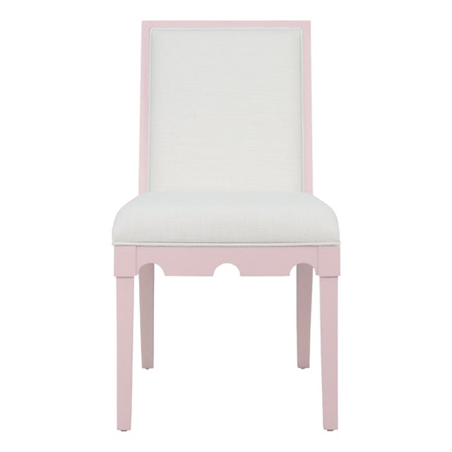 Matthew Izzo Home Lanister Pink Matte Lacquer Dining Chair With Performance Linen Upholstery For Sale