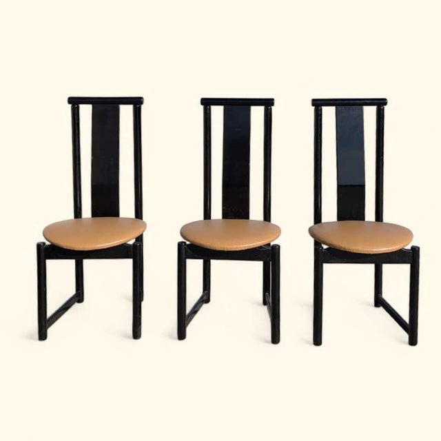 Wood Set of Six BiF Postmodern Black Lacquer Dining Chairs, 1980s For Sale - Image 7 of 17