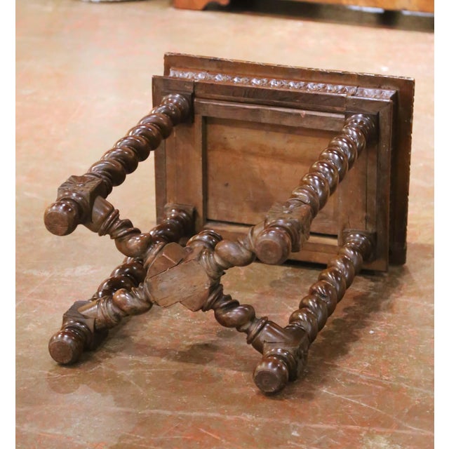 19th Century French Louis XIII Carved Walnut Side Table With Velvet Top For Sale - Image 15 of 15