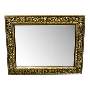 Antique French Baroque Rococo Style Scroll Carved Giltwood Wall Mirror