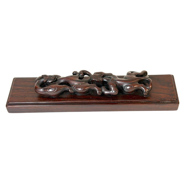 Chinese Scholar's Carved Hongmu Hardwood Qilin Paperweight, Possibly Zitan, Qing For Sale - Image 13 of 16