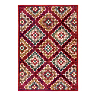 Striking Red Ground Color With Multicolor Diamond Design Antique American Hooked Rug For Sale