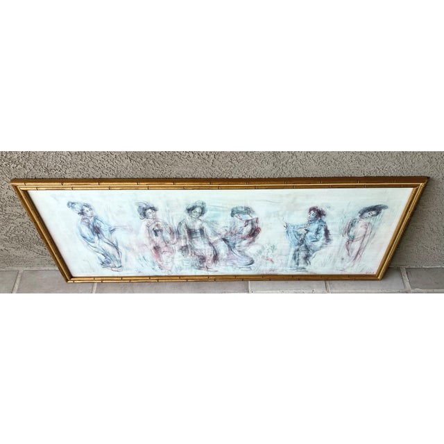 Late 20th Century Late 20th-Century “Geisha Girls” Faux Bamboo Frame Lithograph Reproduction Under Glass by Edna Hibel For Sale - Image 5 of 16