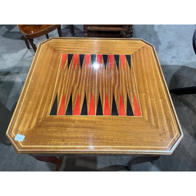 Brown Italian Marquetry Floral Poker Table Set of 7 For Sale - Image 4 of 12