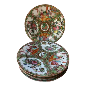 19th Century Antique Large Chinese Qing Porcelain Rose Medallion Plates- Set of 5