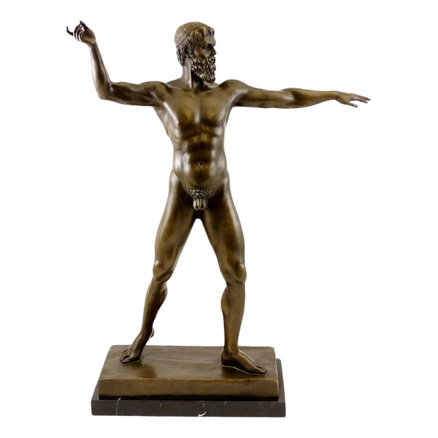 Neo-Classical Nude Bronze Zeus Figurine on a Black Marble Base For Sale