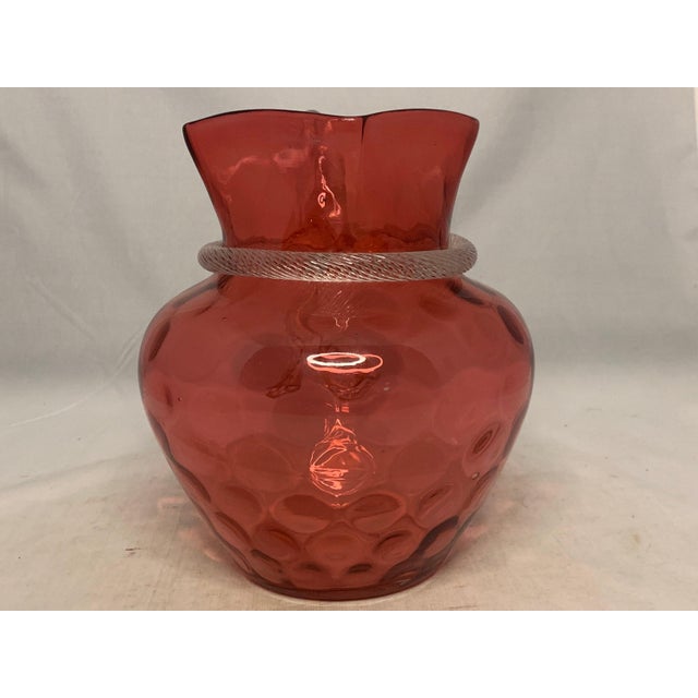 19th Century Antique Cranberry Glass Pitcher: Boston & Sandwich Spot-Optic with Rope Twist For Sale - Image 5 of 9