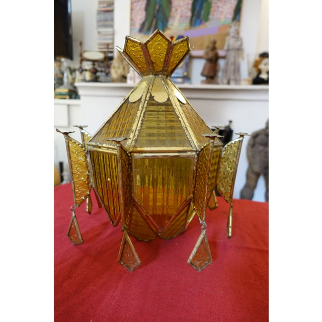 Vintage Art Deco Stained Glass Lantern Chandelier, 1920s For Sale - Image 6 of 6