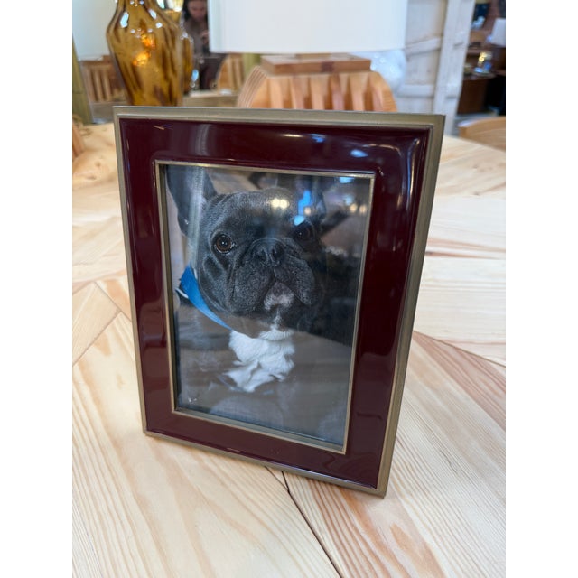 Wood Burgundy and Brass Tabletop Picture Frame For Sale - Image 7 of 7