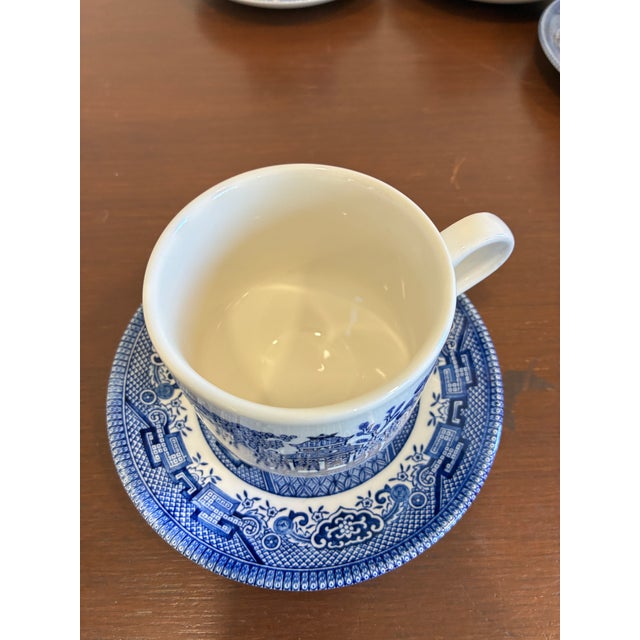 English Vintage Churchill England Blue & White Transferware Cups and Saucers – Set of 4 For Sale - Image 3 of 12