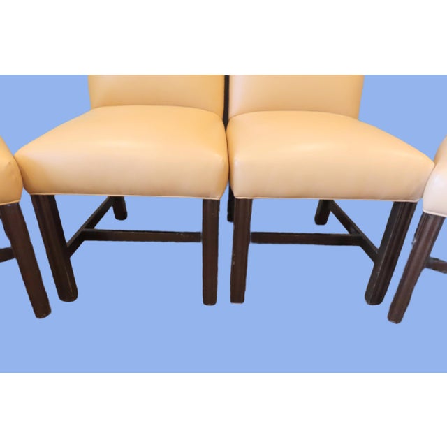 1980s 6 Traditional Custom Beige Leather Dining Chairs For Sale - Image 5 of 9