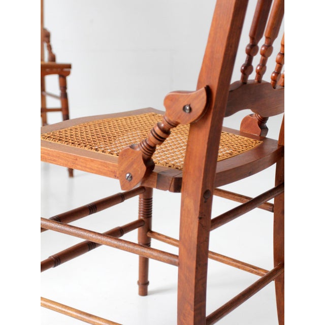 Antique Eastlake Revival Cane Seat Dining Chairs Set of 3 For Sale - Image 15 of 16
