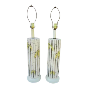 Vintage Hollywood Regency Style Ceramic Faux Bamboo Table Lamps - Set of 2