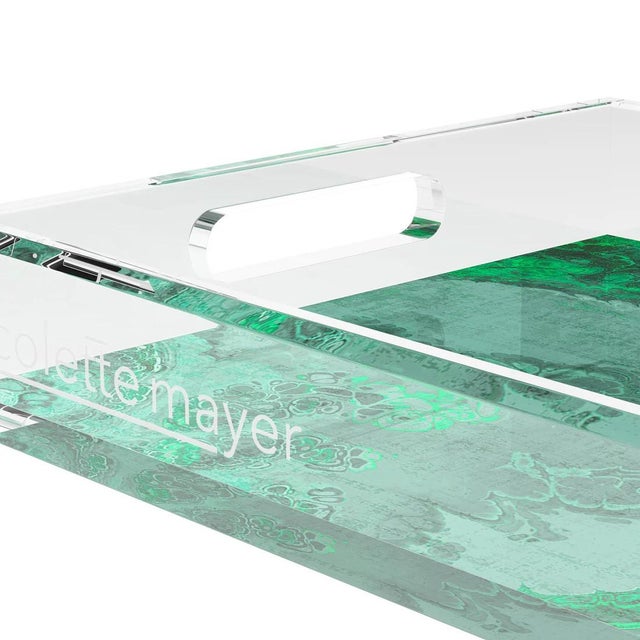 Green Agate Malachite Acrylic Rectangle Decorative Tray, Medium For Sale - Image 8 of 9